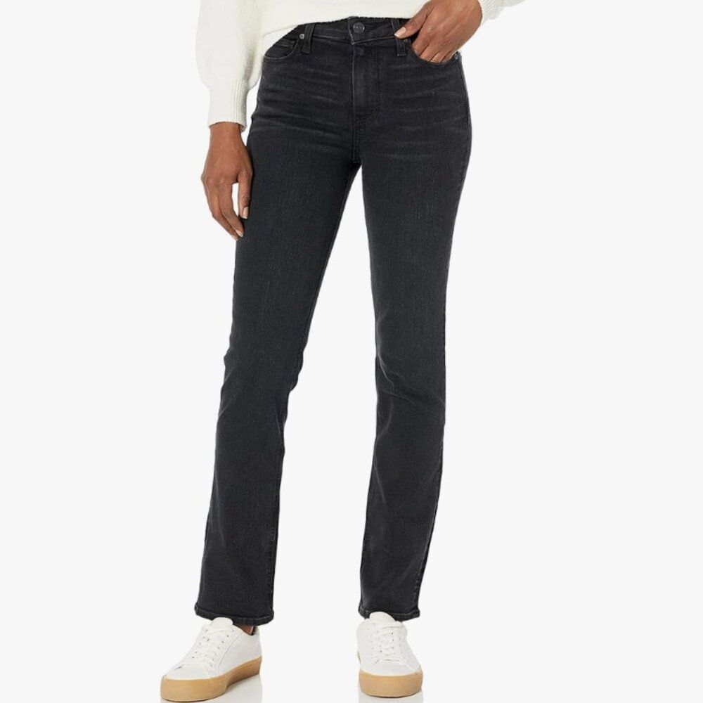 Paige Cindy High Rise Straight Ankle Jeans in Black Willow size 23